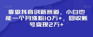 靠做抖音创新赛道，小白也能一个月涨粉10万+，回收账号变现2万+【揭秘】-小牛学府