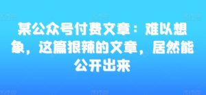 某公众号付费文章:难以想象,这篇狠辣的文章,居然能公开出来-小牛学府