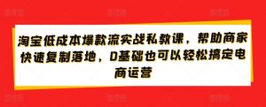 淘宝低成本爆款流实战私教课，帮助商家快速复制落地，0基础也可以轻松搞定电商运营-小牛学府