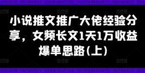 小说推文推广大佬经验分享,女频长文1天1万收益爆单思路(上)-小牛学府