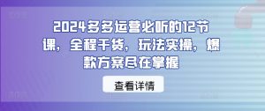 2024多多运营必听的12节课，全程干货，玩法实操，爆款方案尽在掌握-小牛学府