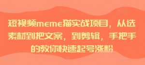 短视频meme猫实战项目,从选素材到把文案,到剪辑,手把手的教你快速起号涨粉-小牛学府