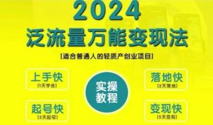 创业变现教学，2024泛流量万能变现法，适合普通人的轻质产创业项目-小牛学府