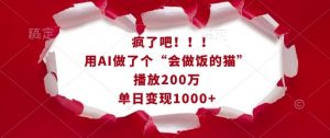 疯了吧!用AI做了个“会做饭的猫”,播放200万,单日变现1k-小牛学府