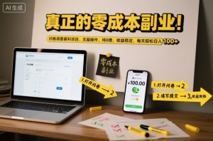 真正的零成本副业!问卷调查暴利项目,无脑操作,纯0撸,收益稳定,每天轻松日入100+【揭秘】-小牛学府