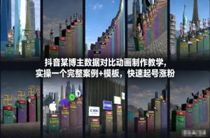 抖音某博主数据对比动画制作教学，实操完整案例+模板，快速起号涨粉-小牛学府
