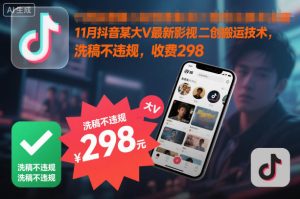 11月抖音某大V最新影视二创搬运技术,洗稿不违规,收费298-小牛学府