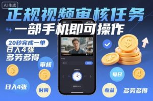 正规视频审核任务，一部手机即可操作，20秒完成一单，日入4张，多劳多得【揭秘】-小牛学府