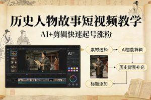 历史人物故事短视频教学，AI+剪辑制作历史人物题材短视频，快速起号涨粉-小牛学府