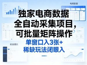 独家电商数据全自动采集项目，可批量矩阵操作，单窗口日入3张+，稀缺玩法闭眼入【揭秘】-小牛学府
