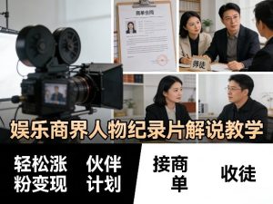 娱乐商界人物纪录片解说教学，轻松涨粉变现，伙伴计划，接商单，收徒等-小牛学府