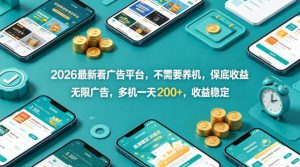 2026最新看广告平台，不需要养机，保底收益，无限广告，多机一天200+，收益稳定【揭秘】-小牛学府