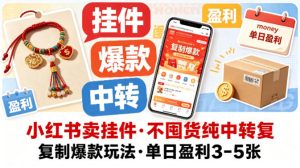 小红书卖挂件，不囤货纯中转复制爆款玩法，单日盈利3-5张-小牛学府
