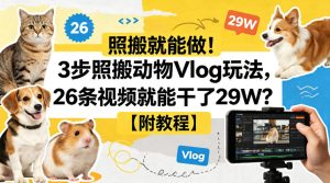 照搬就能做！3步照搬动物Vlog玩法，26条视频就能干了29W？【附教程】【赠coze一键生成工作流】-小牛学府