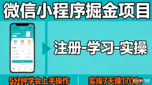 微信小程序掘金项目，项目很简单，5分钟就能学会上手操作，实操7天賺了1700+【揭秘】-小牛学府