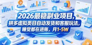 2026最稳副业项目，拼多多虚拟类目自动发货和客服玩法，睡觉都在进账，月1-5W【揭秘】-小牛学府
